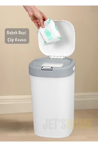 Bebek Bezi Kovası Kokusuz Kendinden Poşetli Kartuşlu Bebek Bezi Çöp Kovası 19 Lt. Beyaz