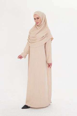 2 Parça Namaz Elbisesi Dokuma Kendinden Desenli 2502 12 Bej