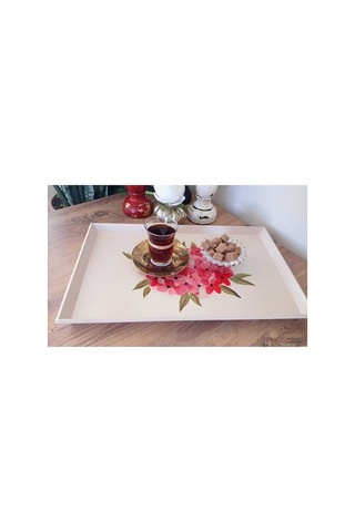 El Boyaması Küçük Boy Ahşap Tepsi Pudra Pembe