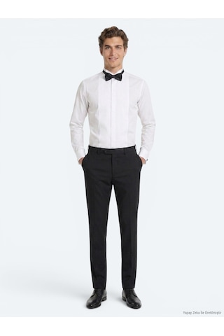 Kip Beyaz Düz Slim Fit Duble Manşet Smokin Gömlek Beyaz -