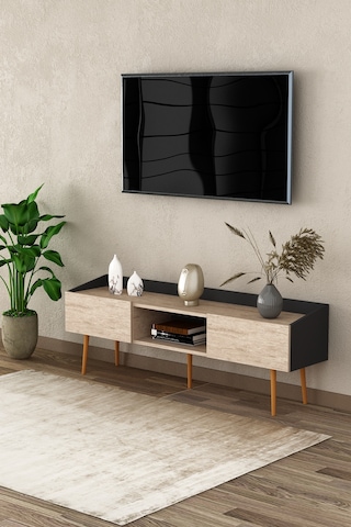 Asra Trend Tv Ünitesi Tv Sehpası T-28 %100 MDF Ayaklı Modern Medya Ünitesi Antrasit - Sidon