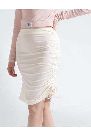 Side Gathering Skirt Etek BEYAZ