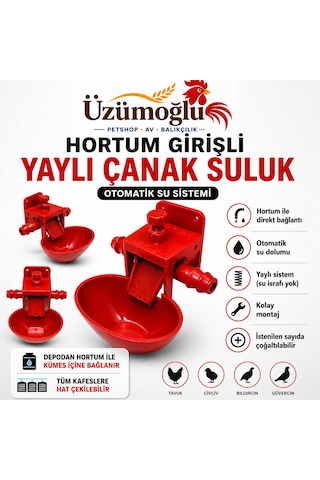 5 Adet Hortum Girişli Yaylı Çanak Suluk Otomatik Tavuk Civciv Suluk Sistemi