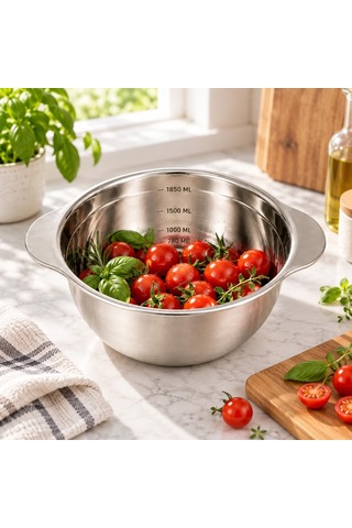 Paslanmaz Çelik 1850 Ml Ölçülü Kap 25 Cm, İç Ölçek Çizgili Büyük Boy Karıştırma Ve Hazırlık Kabı, Çift Yan Tutamaçlı Mutfak Ölçü Kabı Çok Renkli