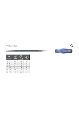 Tome Saplı Yuvarlak Eğe İnce Diş 150mm