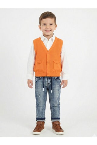 Xo Kids Erkek Çocuk 4lü Alt Üst Takım 2-5 Yaş 12210 Ekru - Turuncu