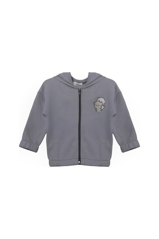 Luess Unisex Çocuk %100 Pamuklu Kedi Nakışlı Kışlık Hırka -gri 3-4 Yaş 8-9 Yaş Gri