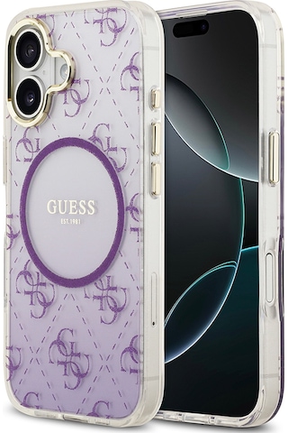Apple Uyumlu iPhone 17 Kılıf Guess Lisanslı M-safe Özellikli 4g Desenli Simli Silikon Kapak Mor Mor