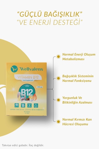 B12 Vitamini 1000 Mcg - Günlük Enerji Desteği İçin 60 Tablet - Yüksek Emilimli Takviye Edici Gıda