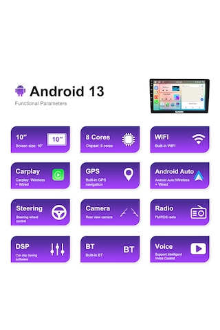 Dark 10" Ips Android 13, 4gb Ram 64gb Hafıza 2dın Carplay & An...