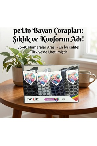 Pelin Bayan Çorap 36-40 Numara 12'li Paket - Desenli Pamuklu Soket Çorap Siyah, Gri, Lacivert