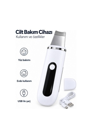 Yüz Bakım Rutini İçin Metal Uçlu Usb Şarjlı Beyaz Cilt Bakım Cihazı