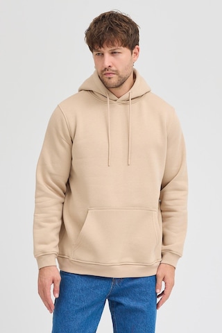 Erkek Bej Standart Fit Normal Kesim Içi Polarlı 3 Iplik Kapüşonlu Pamuklu Sweatshirt Bej