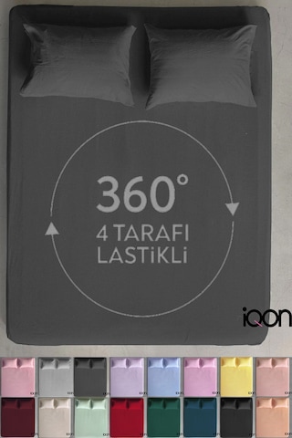 İqon Ranforce Dokuma Lastikli Çarşaf Takımı Çift Kişilik - 21 Renk Antrasit