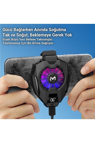 Polham 7500rpm Buz Tipi Radyatörlü Led Işıklı Telefon Soğutucu Fan, Sıcaklık Göstergeli Sessiz Soğutucu