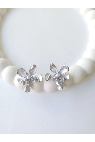 Çelik Gümüş Incili Çiçek Kadın Küpe - Blossom Silver Sevgiliye Hediye Gümüş