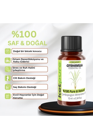 Ketpure Organik İçerikli Citronella Sitronella Uçucu Yağı 10 ML