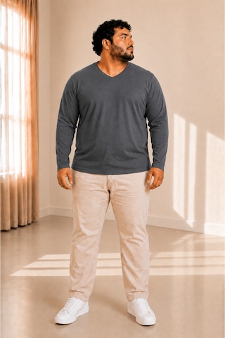 Sngl Tekstil Erkek Büyük Beden Oversize Uzun Kollu V Yaka T-shirt 3xl 4xl 5xl 6xl 7xl 8xl 9xl Gri Antrasit