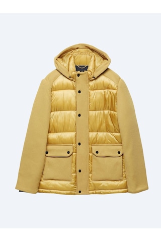 Kip Sarı Regular Fit Kapüşonlu Casual Dokuma Mont Sarı