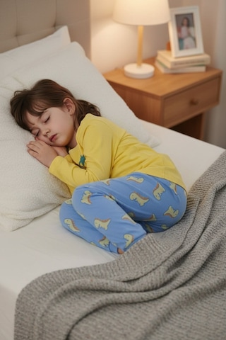 Aden Kids Pamuk Çocuk Uzun Kollu İnce Pijama Takımı - Petrol Mavisi