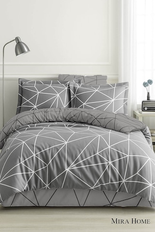 Çift Kişilik Pamuklu Nevresim Takımı Geo Line Gri Gri