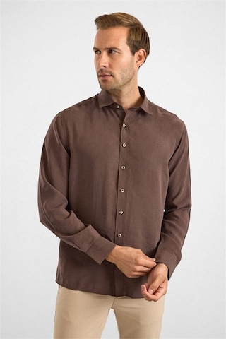 Süvari Koyu Kahve Slim Klasik Yaka Düz Pike Torba Cep Manşetli Kısa Kollu Casual Gömlek Sgm1008400027-kh9