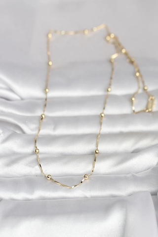 Ceylan Adam Cm 14k Gold Renk Kesme Çubuk Zincir Topçuklu Model 60 Cm Kadın Kolye Çok Renkli