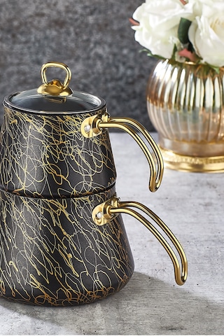 Polochef Elegance Granit Lüks Çaydanlık Orta Boy Siyah