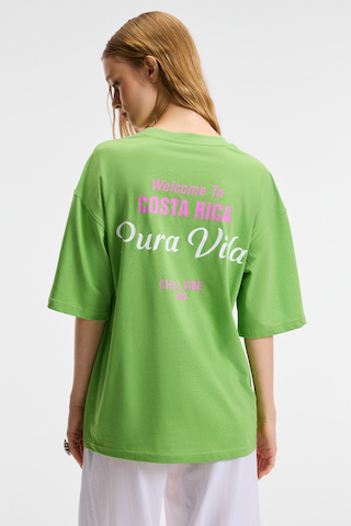 Ethıquet ZEYLINA Kadın %100 Pamuk Baskılı Regular Fit Kısa Kollu Bisiklet Yaka Yeşil T-Shirt