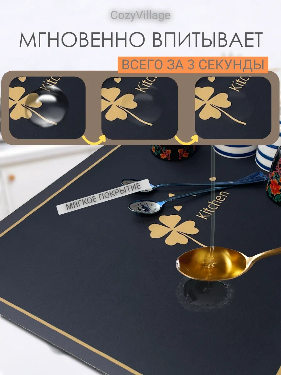 Cozy Village 40x30cm Emici Bulaşık Kurutma Paspası 230889727 Siyah