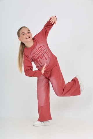 Toontoy Kids Toontoy Kız Çocuk 2'li Takım Eskitme Baskılı Bisiklet Yaka Sweatshirt & Beli Lastikli Cepli Bol Paça Eşofman Altı - 2 İplik Kiremit