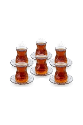 Lexroo 12 Parça Çay Seti - 6 Adet Fitil Desenli Cam Çay Bardağı V