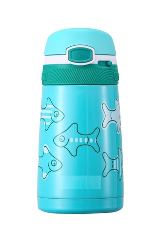 Shamobo 350 Ml Paslanmaz Çelik Pipetli Termos - Çocuk Termosu 6 Saate Kadar Isı Yalıtımı Turkuaz
