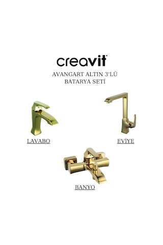 Creavit Avangart Lavabo Banyo Eviye Bataryası 3'lü Set AG1500G-AG2500G-AG8500G Altın