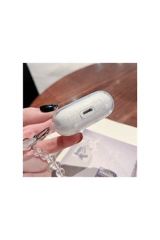 Airpods Pro Nesil Uyumlu Parıltılı Koruyucu Kapak Kelebek Sevimli Sert Silikon Koruma Kılıf Ekru