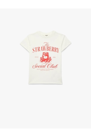 Koton Bisiklet Yaka Baskılı Ekru Kız Çocuk T-shirt 6skg10291ak Ekru