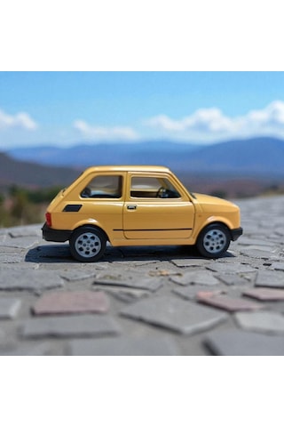 Nostaljik Metal Çek Bırak Sarı Fiat 126 Araba Kapılar Açılır Diğer