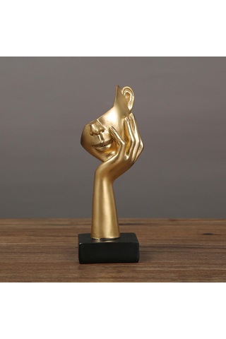 Yunboo Gold Rengli Düşünen Figür Maske Heykeli - Ev Ofis Dekorasyonu İçin Resin Sanat Eseri