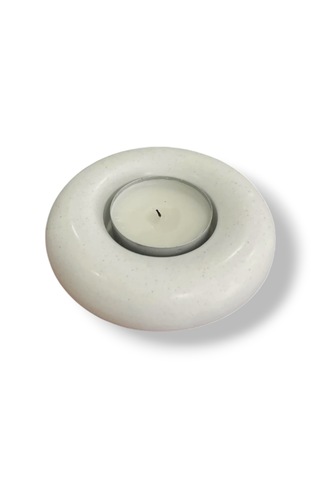 El Yapımı Minimal Tealight Mumluktaş Tozu Dekoratif Mumluk Modern Ev Dekoru Beyaz