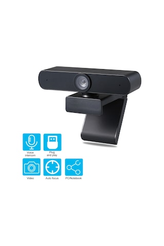 Mikrofonlu Web Kamerası Masaüstü Veya Dizüstü Bilgisayar Geniş Ekran Görüntülü Arama Ve Kayıt Siyah 1080p