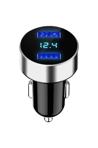 Hy-36 Çift Usb Araç Şarj Cihazı Metal Alüminyum Renkli Yan Çift Usb Şarj Cihazı - Gümüş Rengi