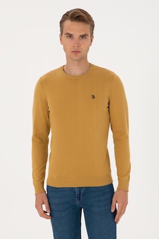U.S. Polo Assn. Erkek Slim Fit Bisiklet Yaka Hardal Basic Kazak 50313713-VR151