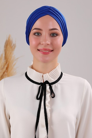 Melodi Scarf Kadın Üç Bantlı Çapraz Hazır Türban Dış Bone Saks Mavisi Saks Mavisi