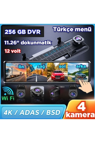 4 Kameralı 11.26'' Dokunmatik Dvr Ayna Monitör 256 Gb 12 Volt Adas-bsd Wifi