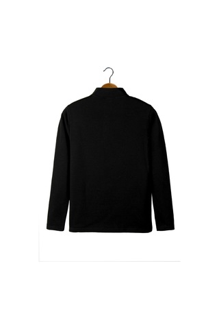 Terapi Men Erkek Siyah Yarım Fermuarlı Basic Düz Sweatshirt Koyu Siyah
