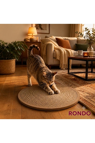 Petody Rondo Kedi Tırmalama Matı 8 MM Jüt Halat Mdf Taban 40 CM Modern Ve Dayanıklı Mdf Tasarım