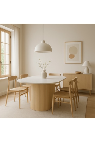 Dolunay 180x90x75cm 36mm Kalın Kenarlı Oval Beyaz Sütunlu Yemek Masası Sadece Masadır Çok Renkli