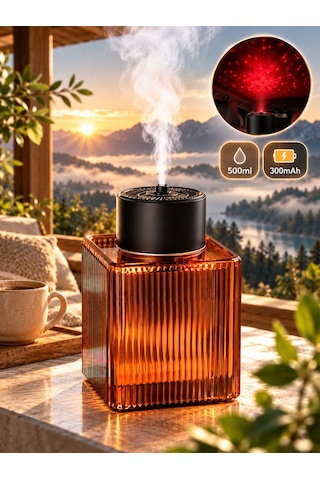 500ml Şarjlı Araç İçi Hava Nemlendirici Rgb Lazer Yıldız Efektli 300mah