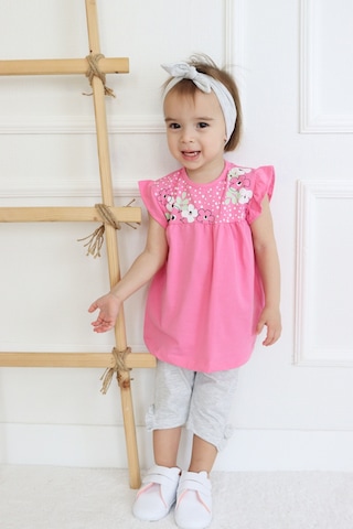 Harika Kids Kız Bebek Kaprili Kısa Kollu Yazlık Basic Alt-üst Takım Bandanalı 001