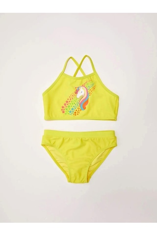 Deep Beach Baskılı Kız Çocuk Bikini Takım Sarı